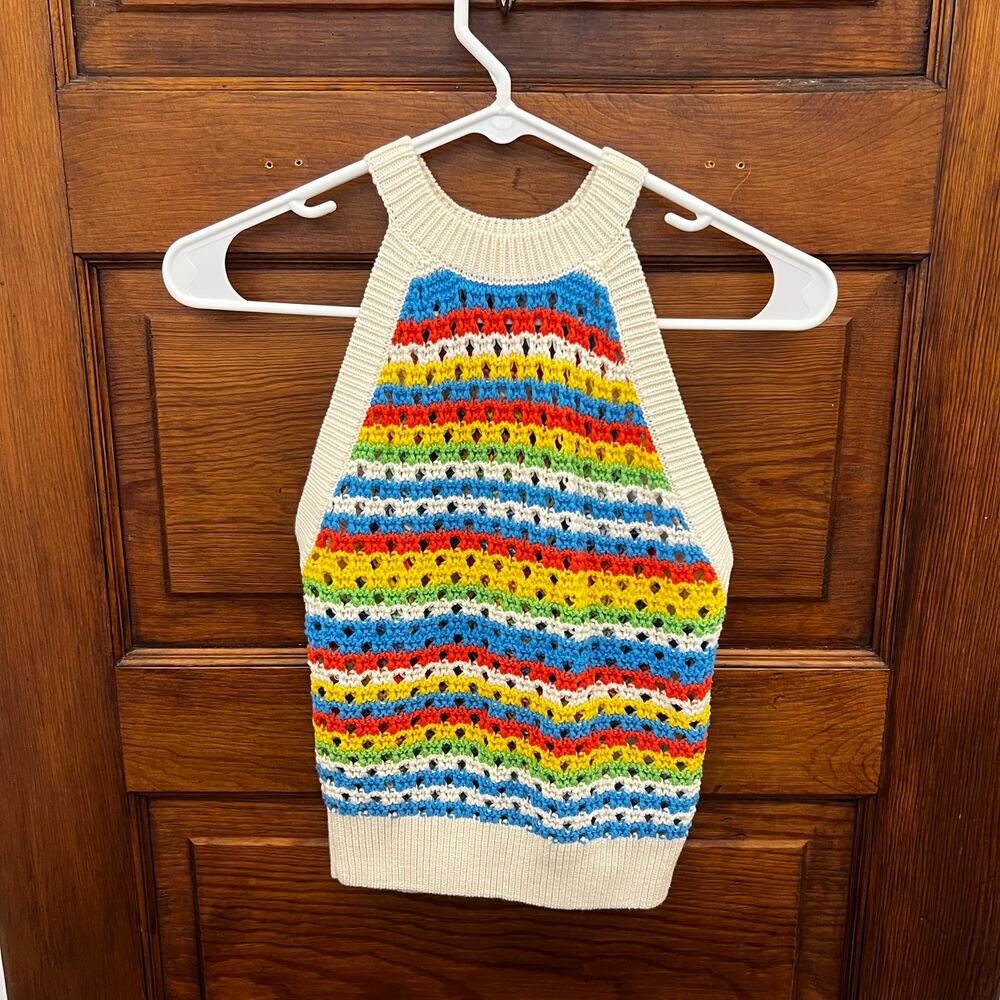 KITRI Women's XS Maddison Blue Knit Halter Top in Blue Multi Stripe NWOTS $109